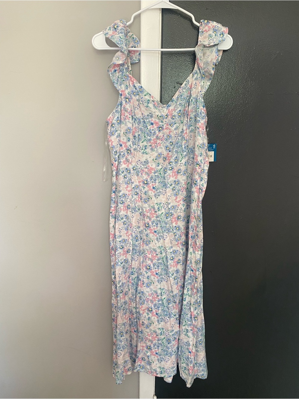 Arizona Jean Company Pink & Blue Floral Ruffle Strap Dress